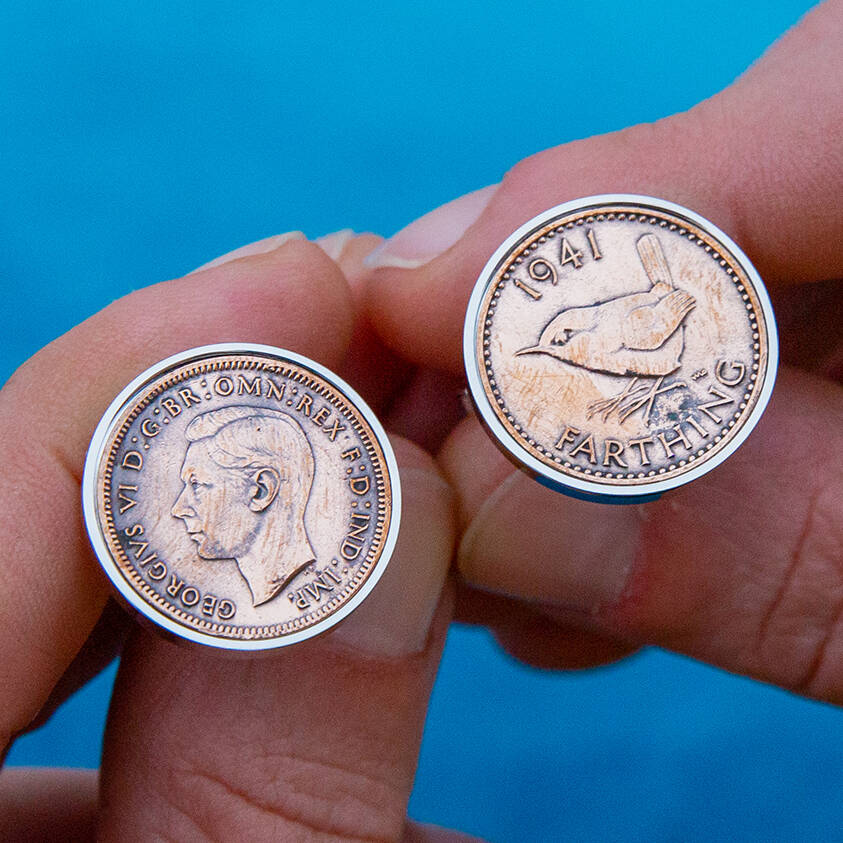Image of 80th Birthday 1940 Farthing Coin Cufflinks