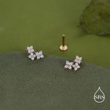 Opal Colour Cz Hydrangea Bouquet 16 G Flat Back Earrings In Sterling Silver, 5 of 11