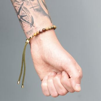 Mens Tigers Eye Bracelet 18 K Gold Plated, 2 of 5