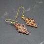 Red Ruby Drop Earrings: Gold Plated Sterling Silver, thumbnail 5 of 7