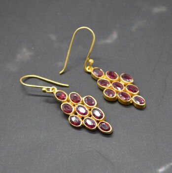 Red Ruby Drop Earrings: Gold Plated Sterling Silver, 5 of 7