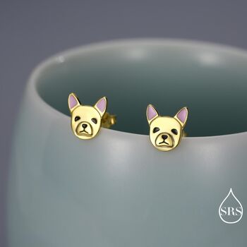 French Bulldog Stud Earrings In Sterling Silver, 3 of 12
