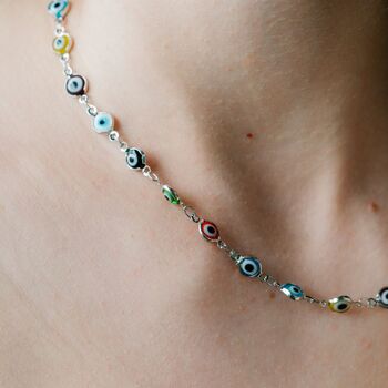 Silver Plated Evil Eye Necklace Protection Choker, 2 of 8