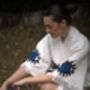 Organic Short Cotton Kimono: White With Dark Blue And Black Eye, thumbnail 3 of 6