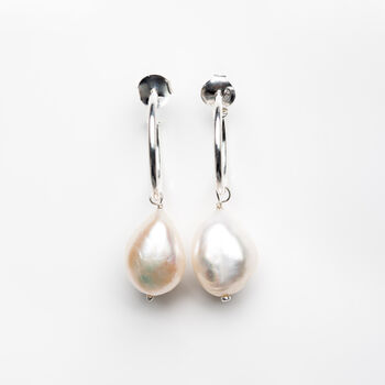 Silver Pearl Hoop Earrings, 3 of 8