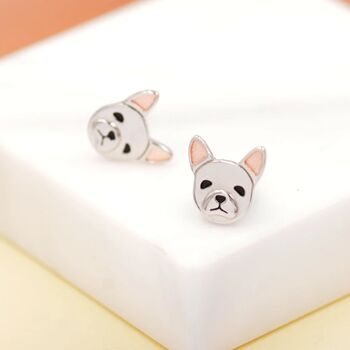Cute French Bulldog Stud Earrings In Sterling Silver, 2 of 10
