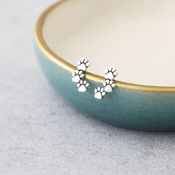 Sterling Silver Oxidised Paw Stud Earrings, 3 of 10