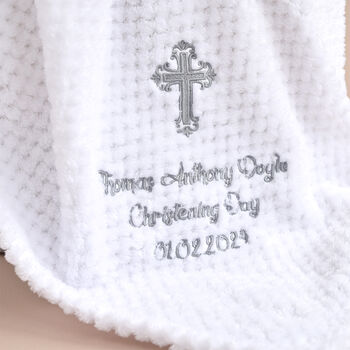 Personalised White Honeycomb Blanket For Christening, 3 of 8