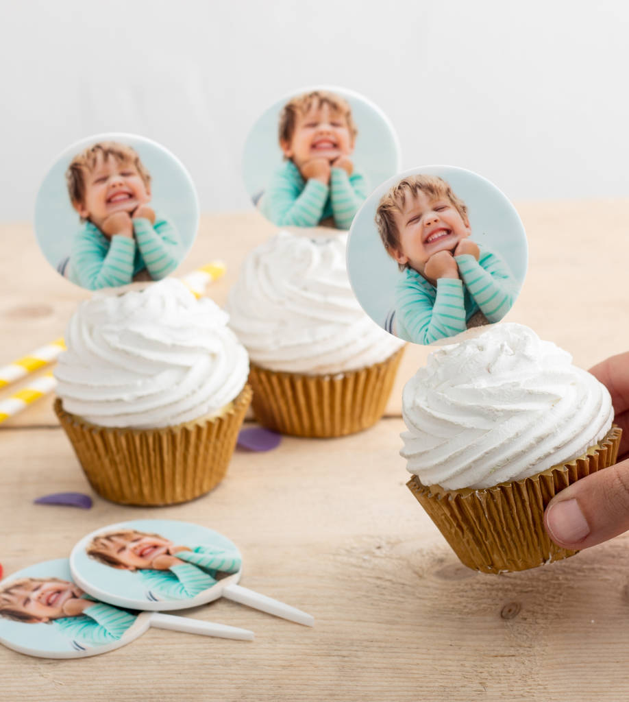 Personalised Picture Cupcake Cake Topper Set Of Five, 1 of 2