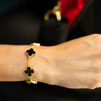 Black Four Leaf Clovers Bracelet, 4 of 6