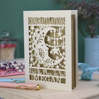 Personalised Papercut Over The Moon Congratulations Card, 3 of 7