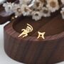 Tiny Mismatched Ninja And Ninja Shuriken Star Stud Earrings In Sterling Silver, thumbnail 4 of 12