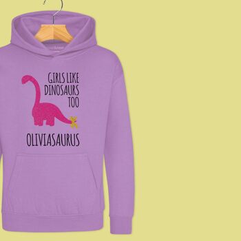 'Girls Like Dinosaurs Too' Girls Hoodie, 4 of 12