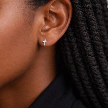 Sterling Silver Cross Stud Earrings – 9mm X 7mm, 4 of 5
