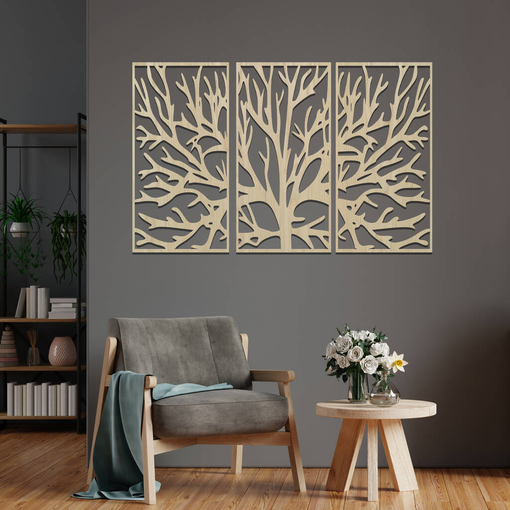 004 Modern Three Panel Tree Of Life Wooden Wall Art By Duke Craft ...