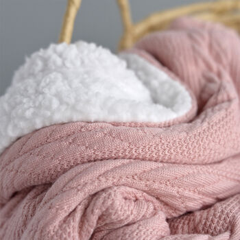 Personalised Knitted Dusty Pink Blanket With Bow, 9 of 9
