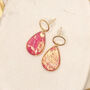 Pink And Gold Foil Statement Teardrop Shaped Earrings, thumbnail 2 of 8