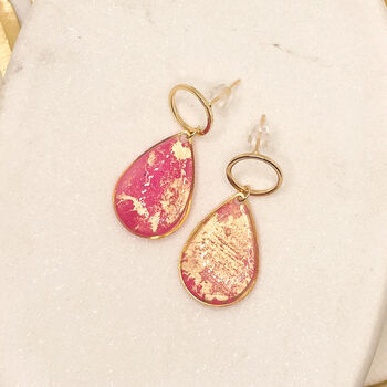 Pink And Gold Foil Statement Teardrop Shaped Earrings, 2 of 8