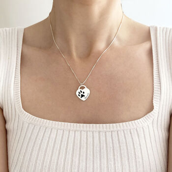 Sterling Silver Paw Print Heart Necklace, 2 of 10