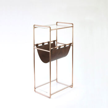Handmade Console Table In Copper With Magazine Holder, 6 of 7