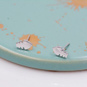 Fish Bone Stud Earrings In Sterling Silver, 6 of 12