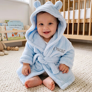Personalised Soft Baby Grey Dressing Gown With Ears, 8 of 12