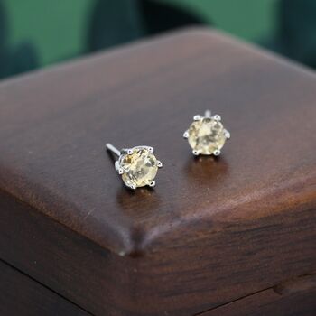 Natural Yellow Citrine Stud Earrings In Sterling Silver, 3 of 11