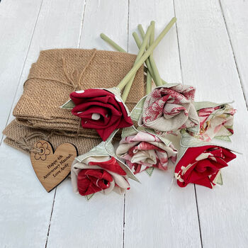 4th Anniversary Linen Roses Tulips Jug Vase Tag Option, 2 of 11