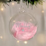 Personalised Pink Or Blue Feather Glass Bauble – Christmas Tree Decorations, thumbnail 7 of 10