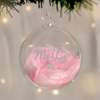 Personalised Pink Or Blue Feather Glass Bauble – Christmas Tree Decorations, 7 of 10