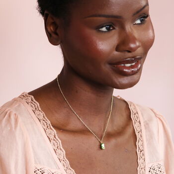 Stainless Steel Green Enamel Frog Pendant Necklace In Gold Plating, 3 of 4