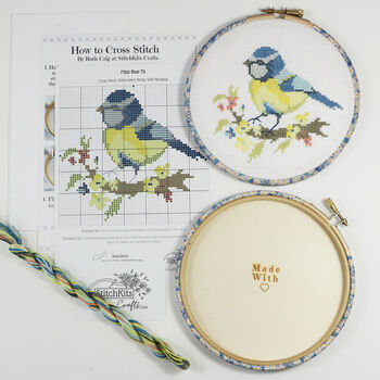 Blue Tit And Blossom Cross Stitch Wall Hanging Kit, 4 of 12