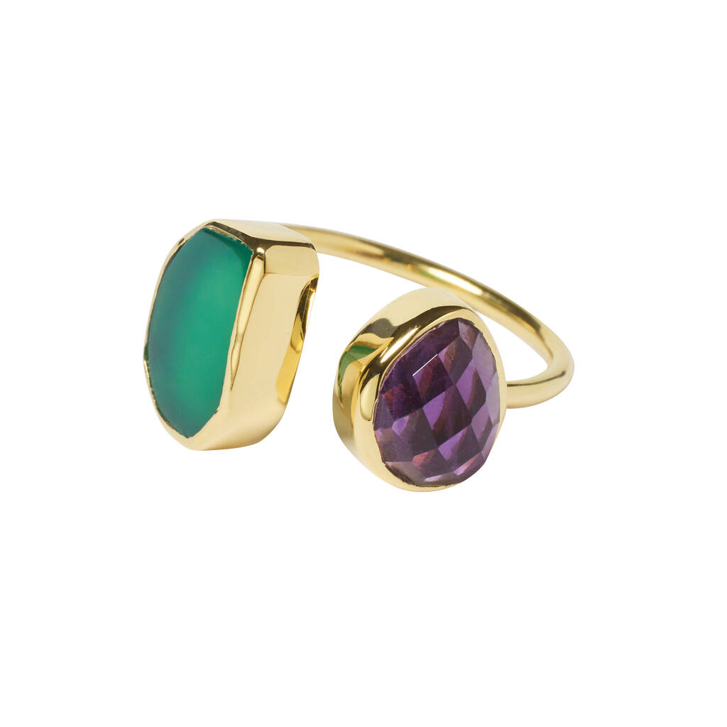 Colour Fusion Adjustable Ring Amethyst And Green Onyx