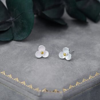 Three Petal Flower Stud Earrings In Sterling Silver, 3 of 11