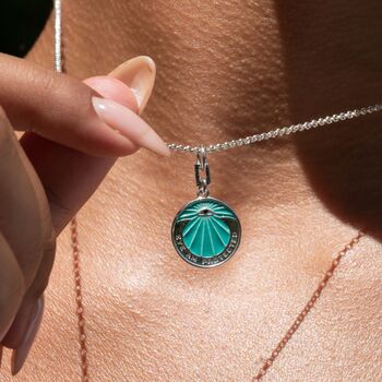 Eye Am Protected Turquoise Enamel Coin Necklace, 5 of 12
