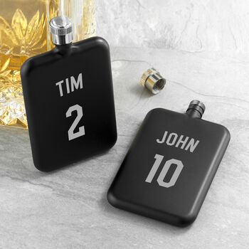 Personalised Black Slimline Football Shirt Hip Flask, 3 of 5