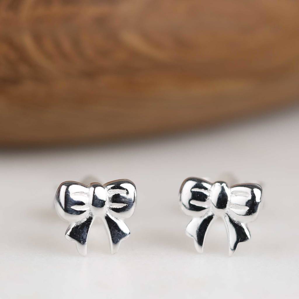Sterling Silver Bow Stud Earrings By Nest Notonthehighstreet Sterling Silver Bow Stud Earrings