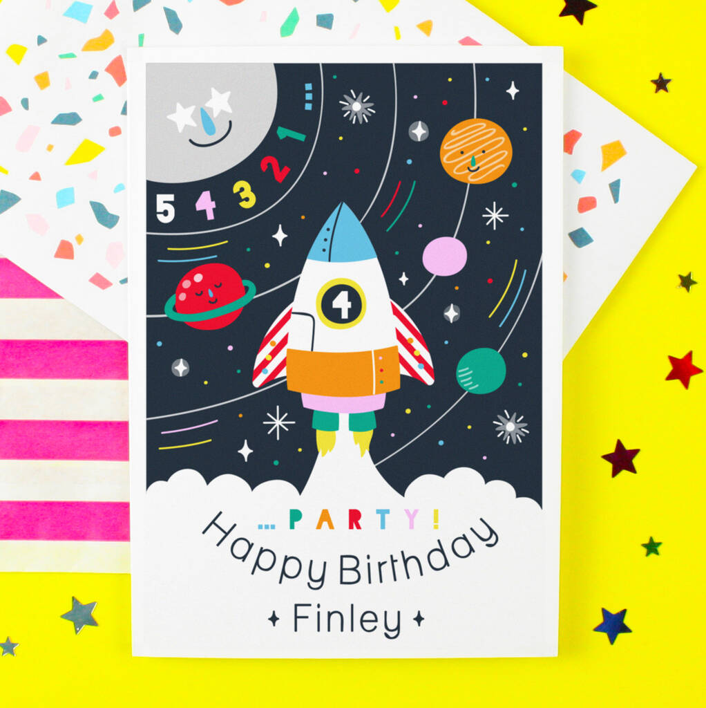 personalised rocket birthday space greeting card by paper joy ...