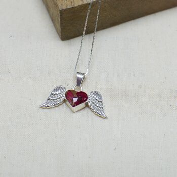 Sterling Silver Angel Wing And Real Flower Heart Necklace, 3 of 6