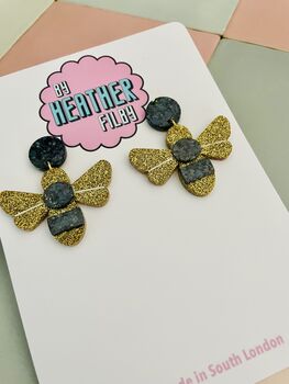 Bumble Bee Glitter Resin Earrings Gift For Bee Lovers, 3 of 3