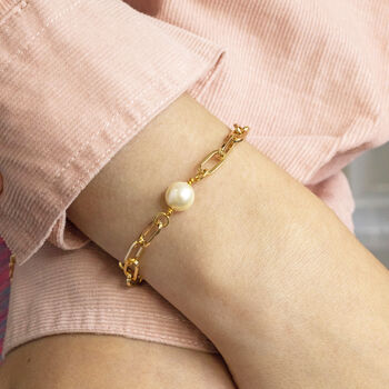 Gold Plated Chunky Chain Pearl Bracelet, 5 of 8