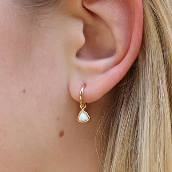 18ct Gold Plated Or Silver Opal Charm Hoop Earrings, 3 of 9