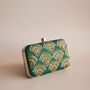 Sabrina, Bottle Green Silk Embroidered Clutch, thumbnail 1 of 7