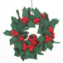 Handmade Felt Christmas Holly Mini Wreath With Robin, thumbnail 1 of 2