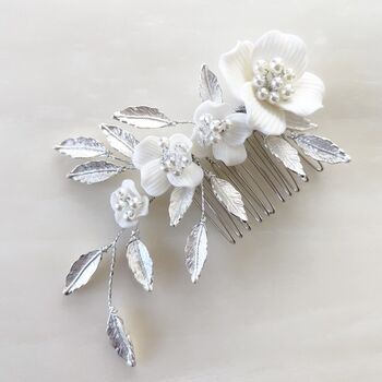 White Porcelain Floral Hair Comb, 4 of 5