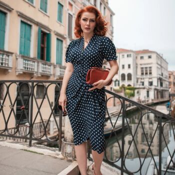 Mabel Dress In Navy Polka Dot Vintage 1940s Style, 2 of 2