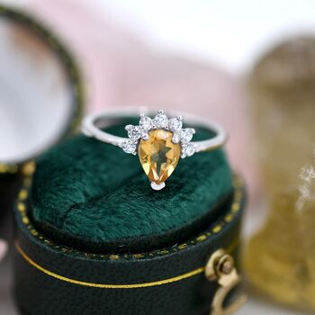 Genuine Pear Cut Citrine Crown Ring In Sterling Silver, 3 of 12
