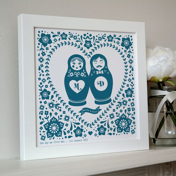 Framed Russian Doll Couple Personalised Print, 3 of 6