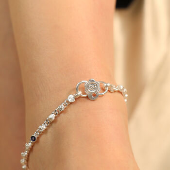 Silver Plated Link Chain Braid Evil Eye Payal Anklet, 3 of 5