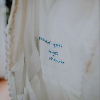 Something Blue Wedding Dress Patch With Handwritten Message, 4 of 7